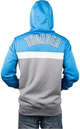 Ultra Game NBA Official Men’s Contrast Back Cut Full Zip Hoodie Sweatshirt - Unisex, Oklahoma City Thunder, Team Color|Oklahoma City Thunder