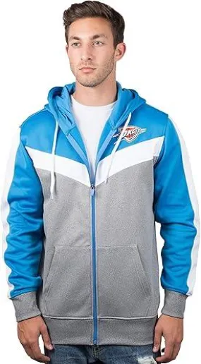 Ultra Game NBA Official Men’s Contrast Back Cut Full Zip Hoodie Sweatshirt - Unisex, Oklahoma City Thunder, Team Color|Oklahoma City Thunder