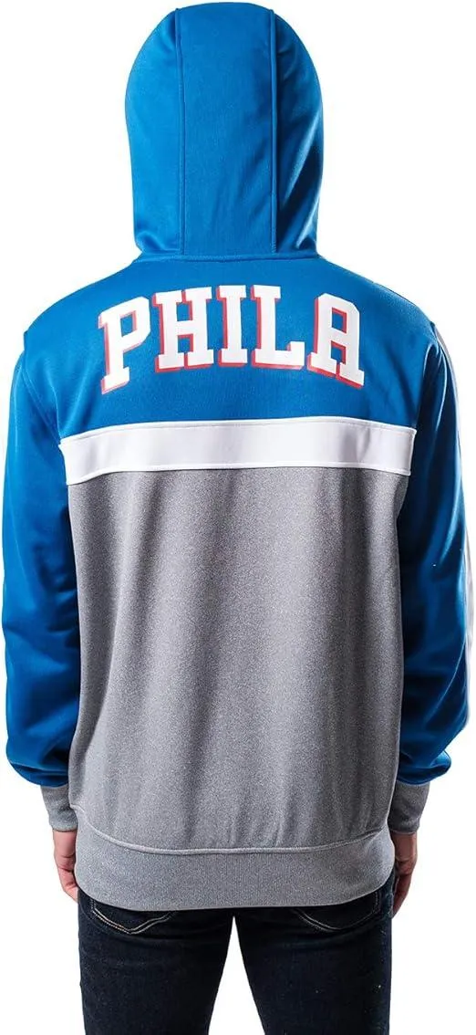 Ultra Game NBA Official Men’s Contrast Back Cut Full Zip Hoodie Sweatshirt - Unisex, Philadelphia 76ers, Team Color|Philadelphia 76ers