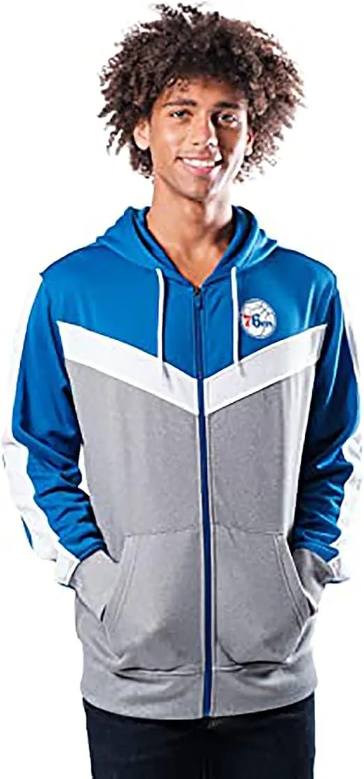 Ultra Game NBA Official Men’s Contrast Back Cut Full Zip Hoodie Sweatshirt - Unisex, Philadelphia 76ers, Team Color|Philadelphia 76ers