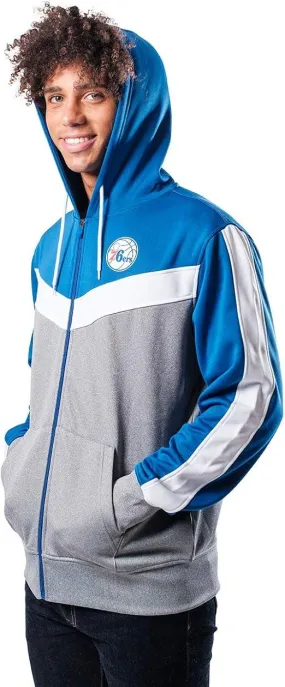 Ultra Game NBA Official Men’s Contrast Back Cut Full Zip Hoodie Sweatshirt - Unisex, Philadelphia 76ers, Team Color|Philadelphia 76ers