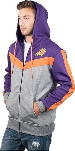 Ultra Game NBA Official Men’s Contrast Back Cut Full Zip Hoodie Sweatshirt - Unisex, Phoenix Suns, Team Color|Phoenix Suns