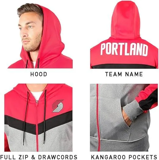 Ultra Game NBA Official Men’s Contrast Back Cut Full Zip Hoodie Sweatshirt - Unisex, Portland Trail Blazers, Team Color|Portland Trail Blazers