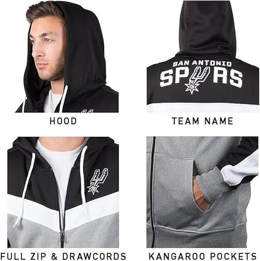 Ultra Game NBA Official Men’s Contrast Back Cut Full Zip Hoodie Sweatshirt - Unisex, San Antonio Spurs, Team Color|San Antonio Spurs