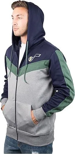 Ultra Game NBA Official Men’s Contrast Back Cut Full Zip Hoodie Sweatshirt - Unisex, Utah Jazz, Team Color|Utah Jazz