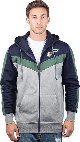 Ultra Game NBA Official Men’s Contrast Back Cut Full Zip Hoodie Sweatshirt - Unisex, Utah Jazz, Team Color|Utah Jazz