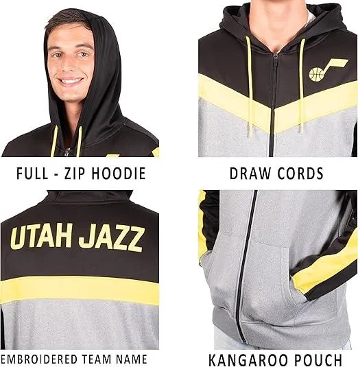 Ultra Game NBA Official Men’s Contrast Back Cut Full Zip Hoodie Sweatshirt - Unisex, Utah Jazz, Team Color|Utah Jazz