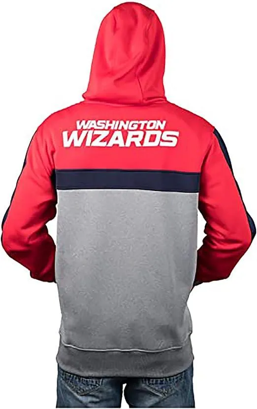 Ultra Game NBA Official Men’s Contrast Back Cut Full Zip Hoodie Sweatshirt - Unisex, Washington Wizards, Team Color|Washington Wizards