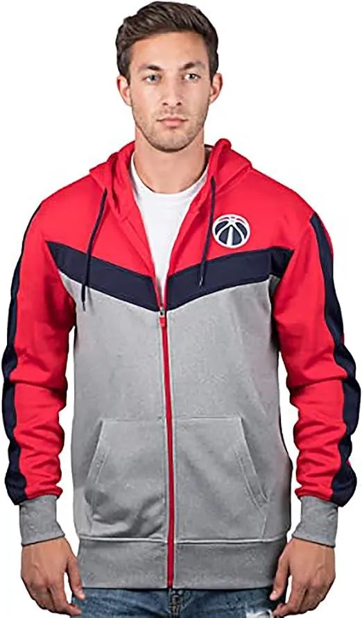 Ultra Game NBA Official Men’s Contrast Back Cut Full Zip Hoodie Sweatshirt - Unisex, Washington Wizards, Team Color|Washington Wizards