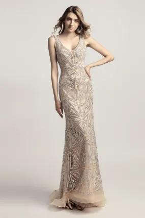 V-neck Luxury Beaded Long Evening Dress Formal Prom Dress