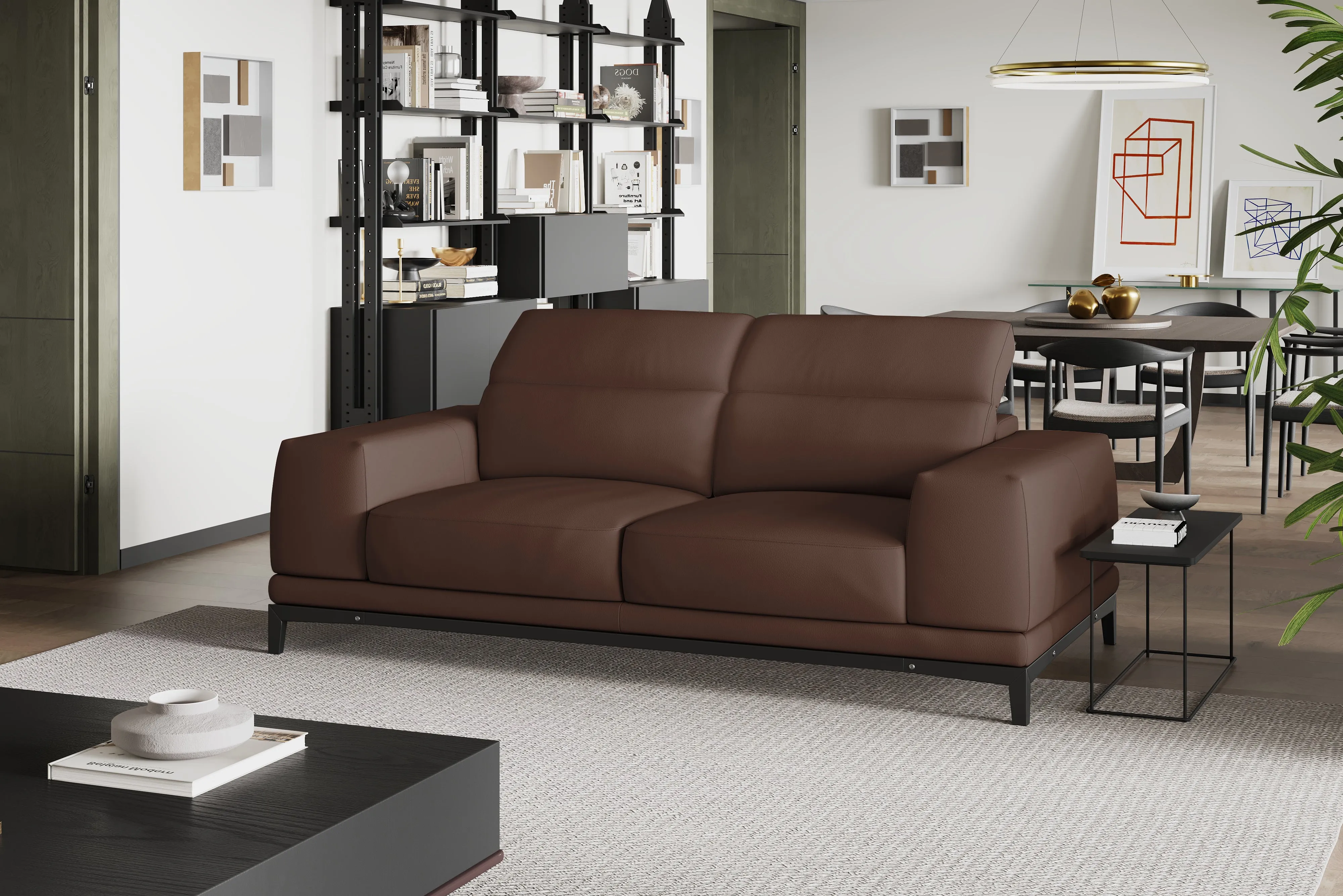 Valencia Valletta Top Grain Leather Loveseat Sofa, Dark Brown