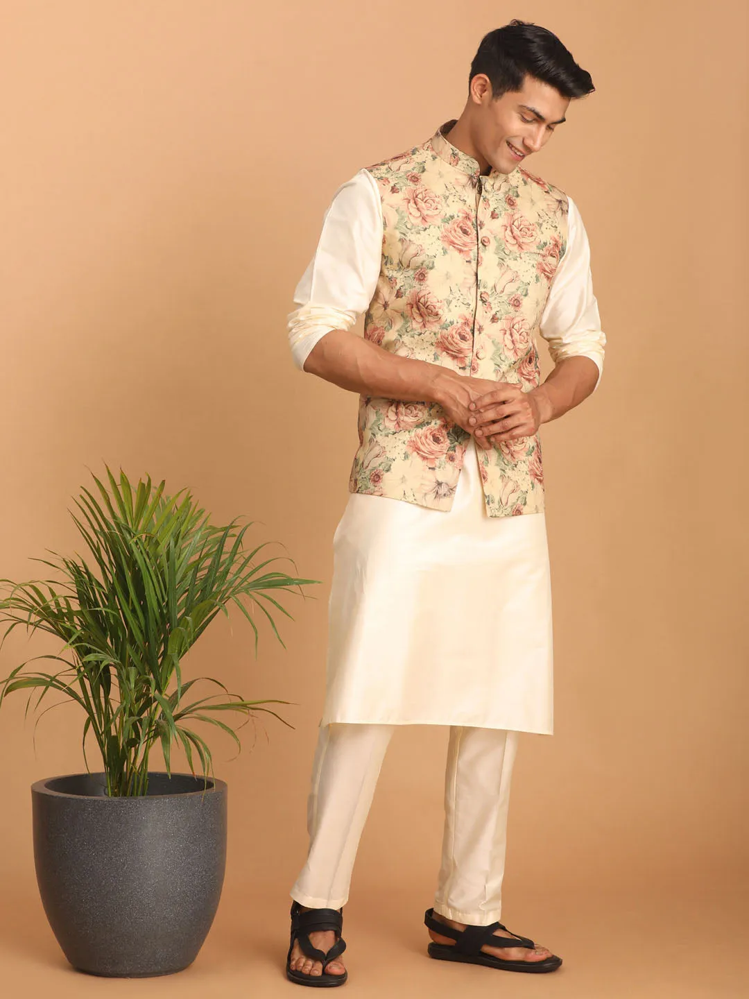 VASTRAMAY Beige Nehru Jacket Set