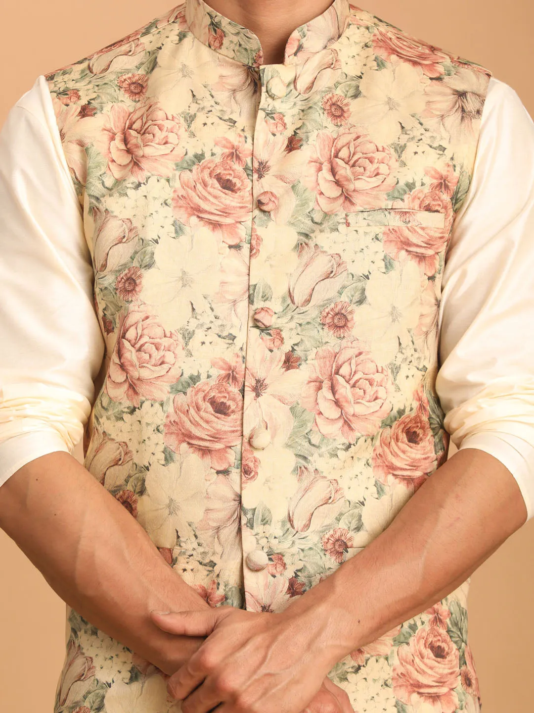 VASTRAMAY Beige Nehru Jacket Set