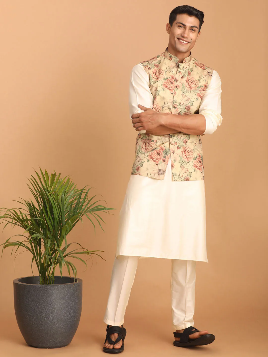 VASTRAMAY Beige Nehru Jacket Set