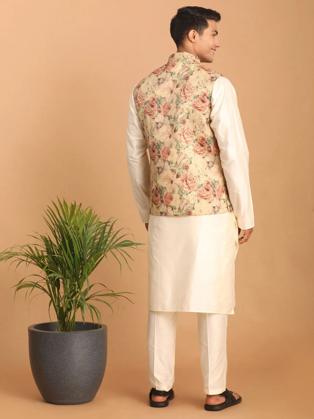 VASTRAMAY Beige Nehru Jacket Set