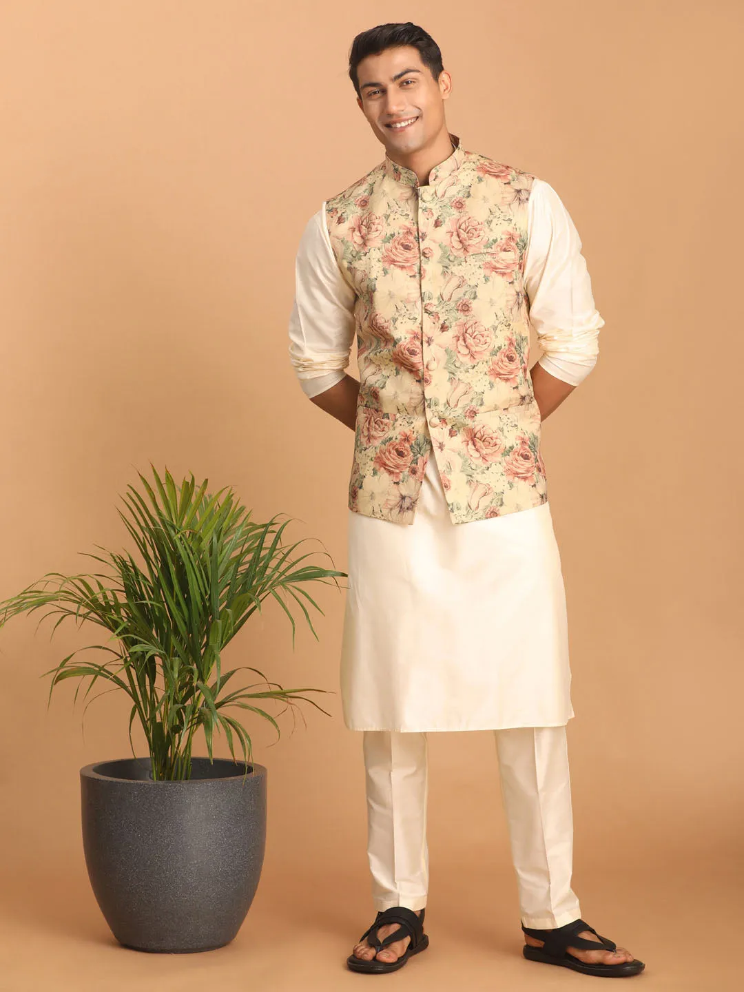 VASTRAMAY Beige Nehru Jacket Set