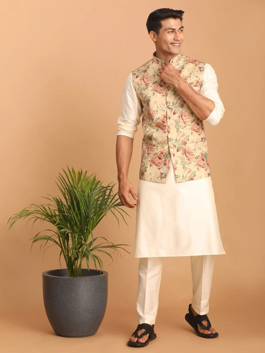 VASTRAMAY Beige Nehru Jacket Set