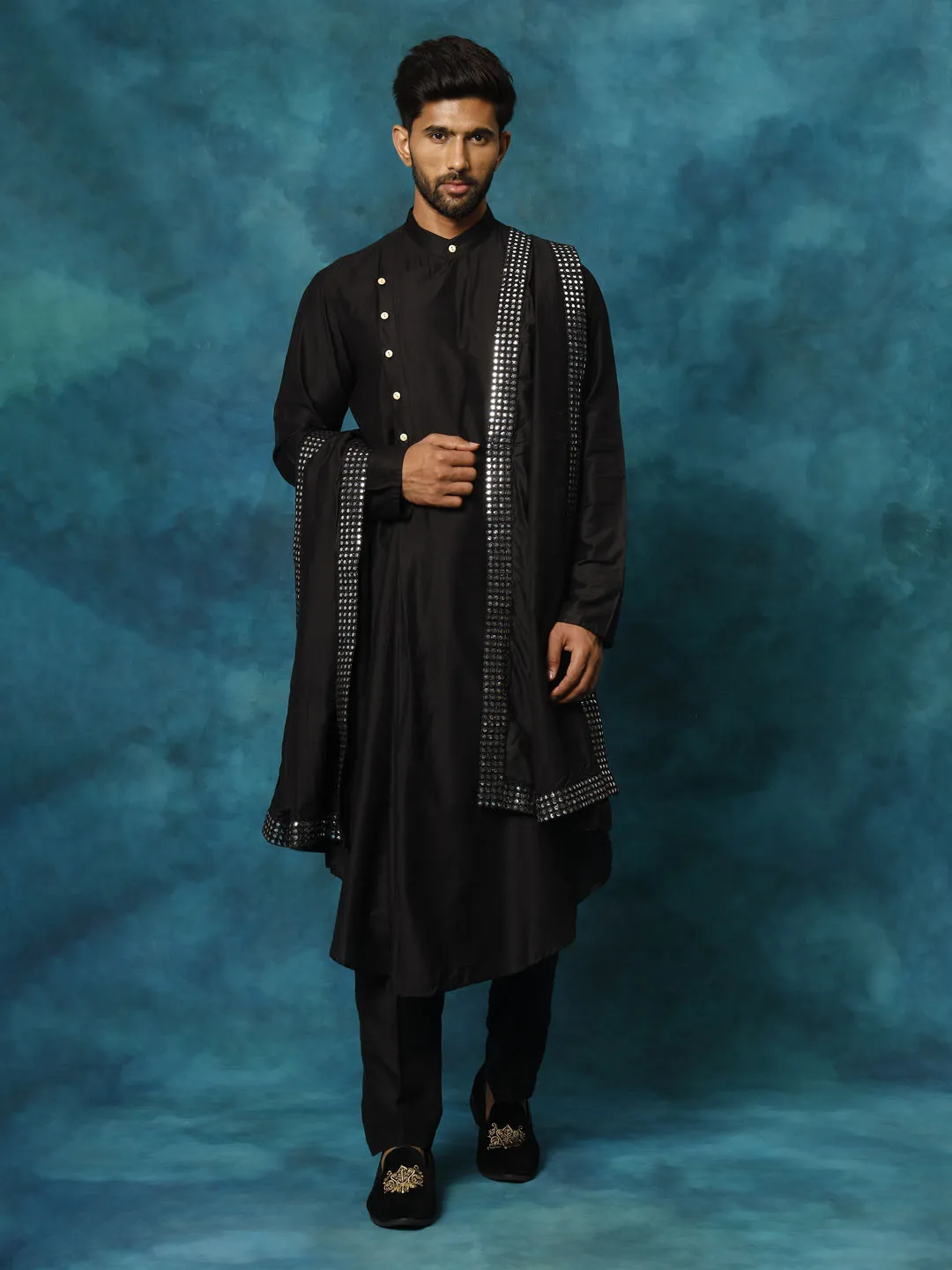 Vastramay Black Pleated Kurta Set