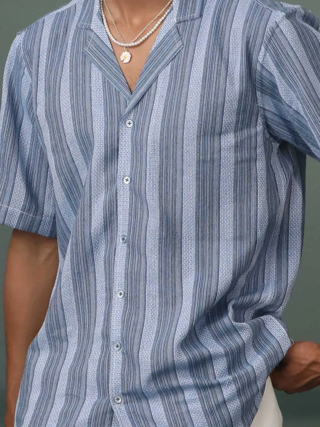 VASTRAMAY Blue Striped Cotton Shirt