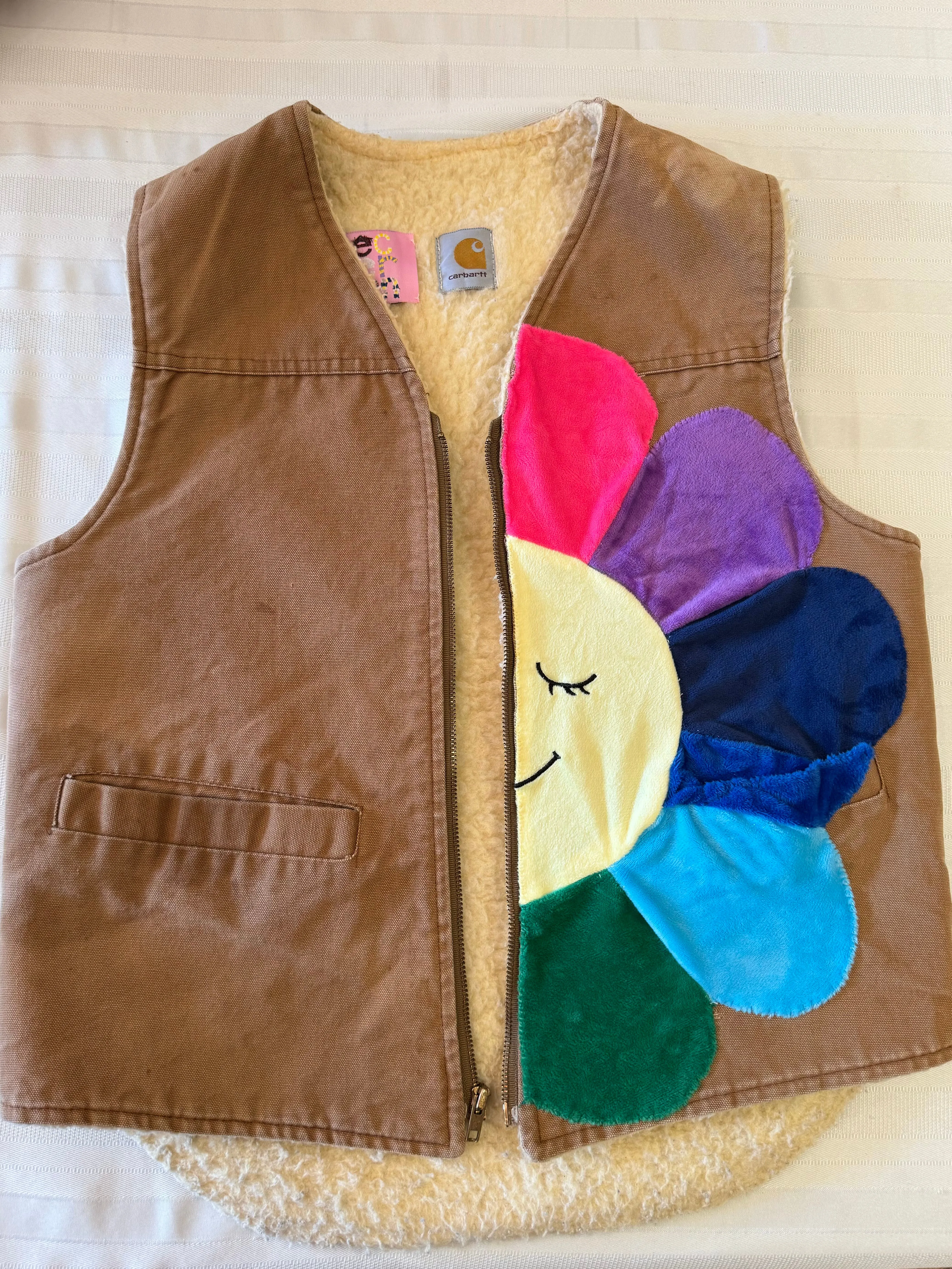 VEST 1-Pink/Blue Flower Carhartt Faux Sherpa Vest