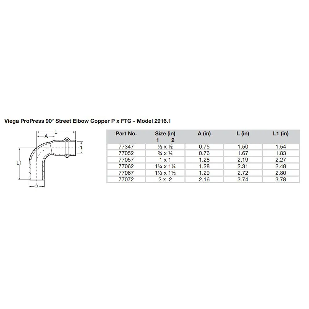 Viega ProPress 2" - 90 Copper Elbow - Street/Press Connection - Smart Connect Technology [77072]