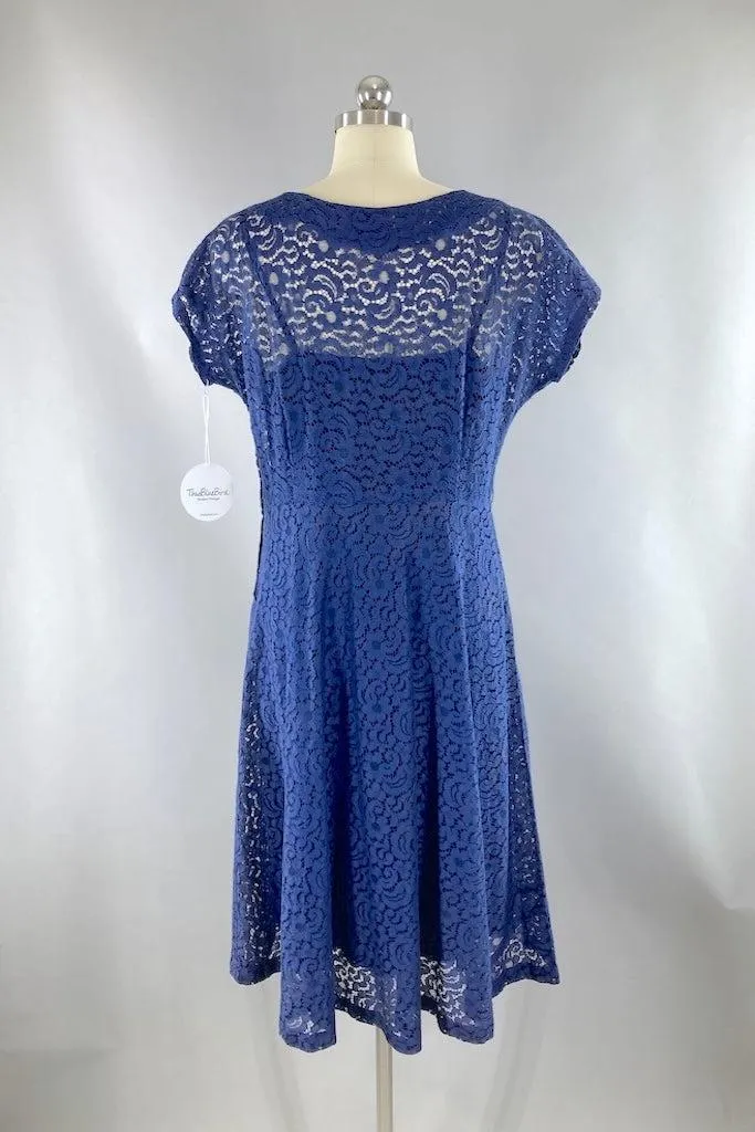 Vintage 1940s Navy Blue Lace Dress & Slip