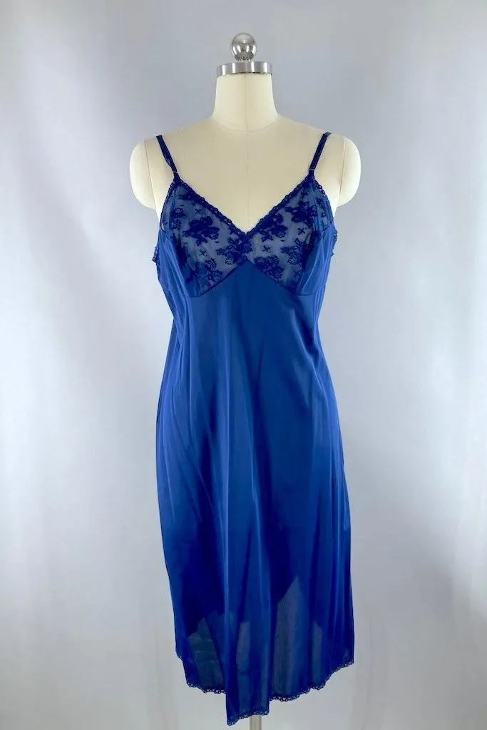 Vintage 1940s Navy Blue Lace Dress & Slip