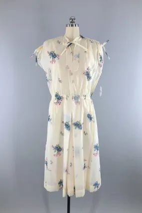 Vintage Ivory Floral Chiffon Dress