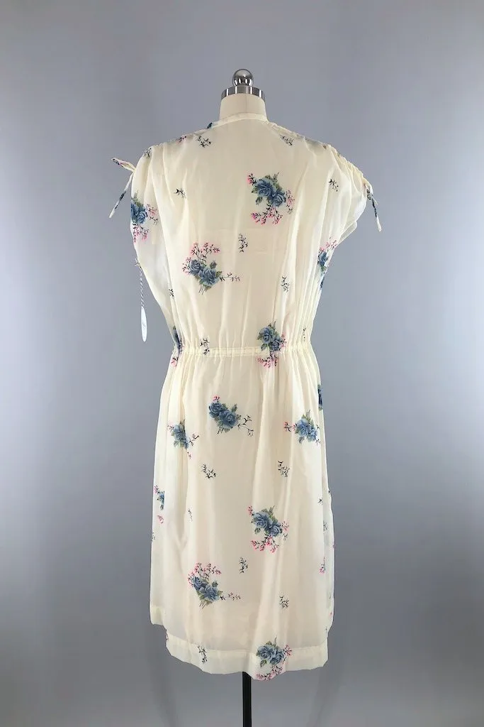 Vintage Ivory Floral Chiffon Dress