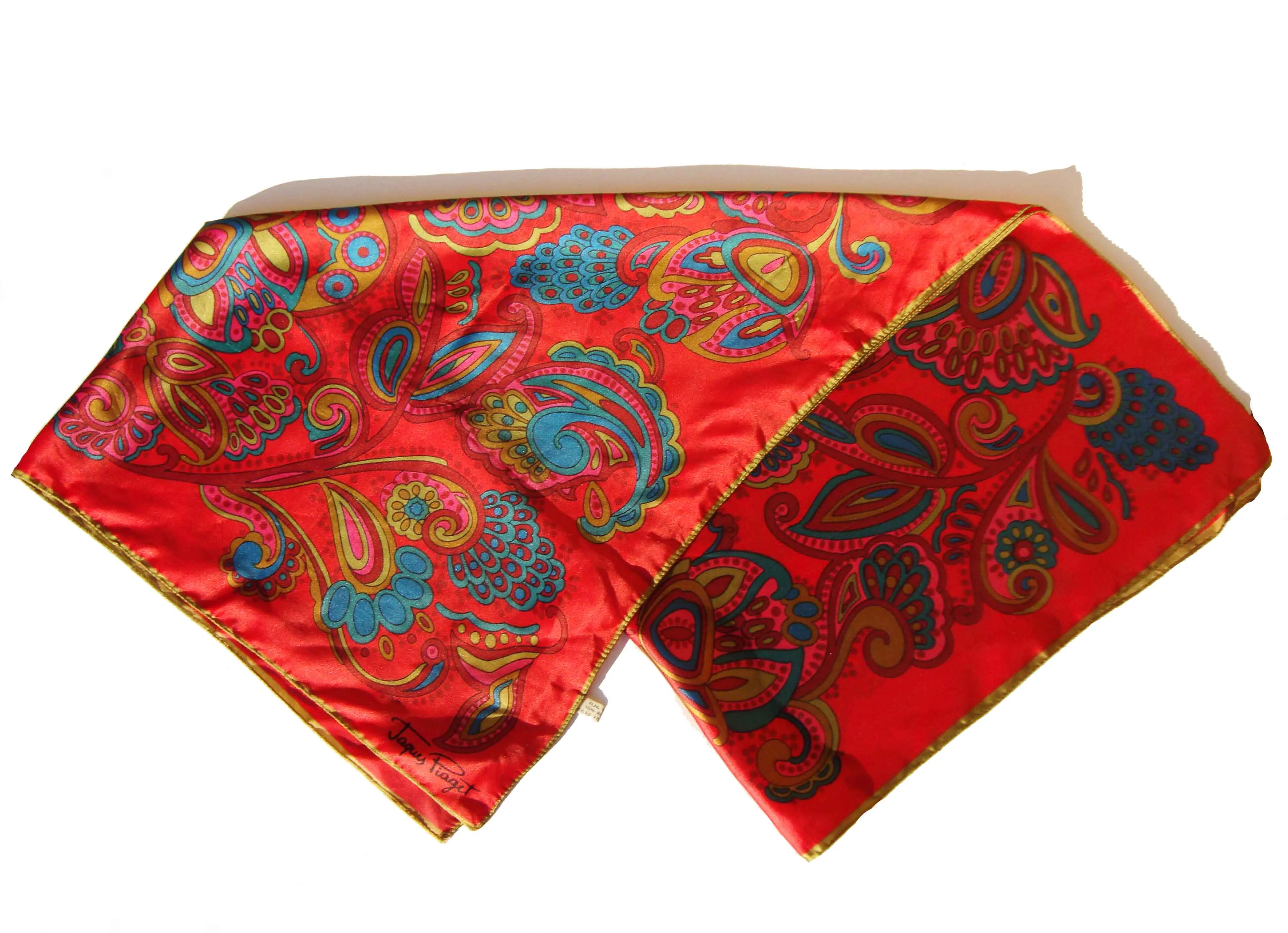 Vintage Jaques Piaget Scarf Red Floral Satin