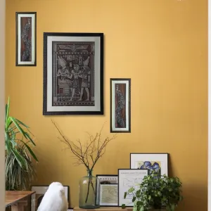 Wall Decor Copper Foil Two Pcs Peacocks and One Pcs Egypt Mythology Panel with Mounting, Plastic Glass and Synthetic Wood Frame (20.5X27.5 Inch-1Pcs, 8.5X21 Inch-2Pcs)