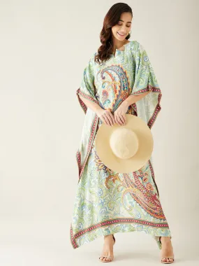 White Paisely Printed Kaftan Dress