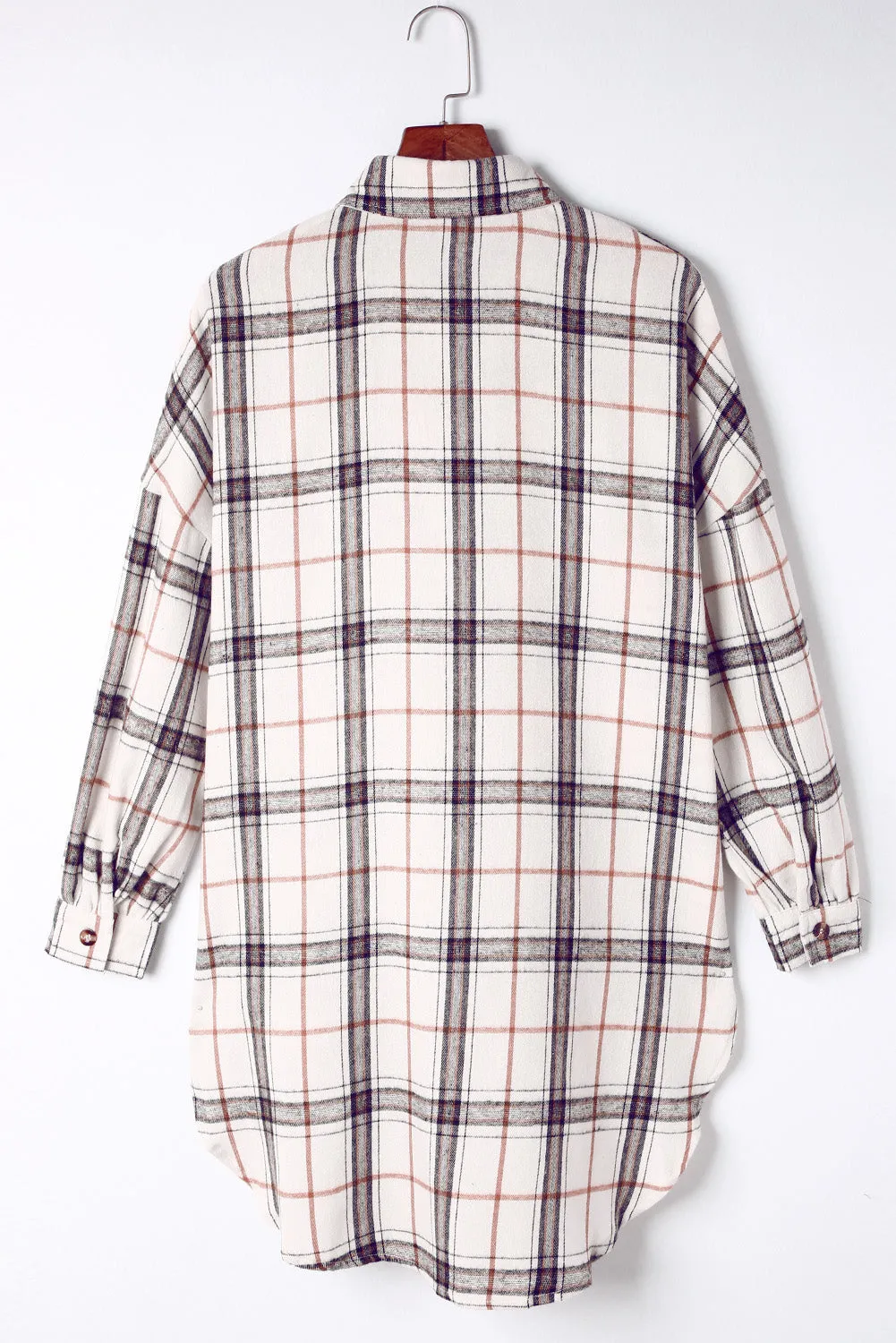 White Plaid Slits Bishop Sleeve Oversized Shacket