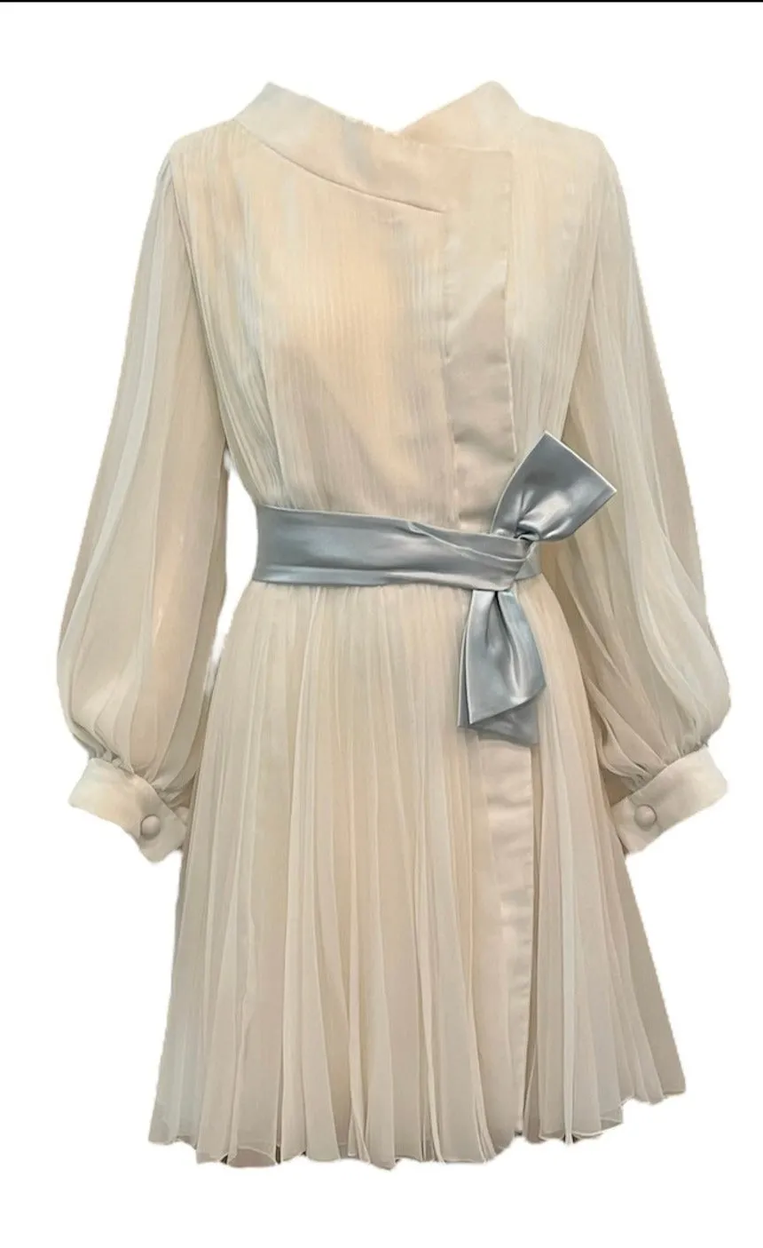 William Travilla 60s White Poly Chiffon Pleated Party Dress