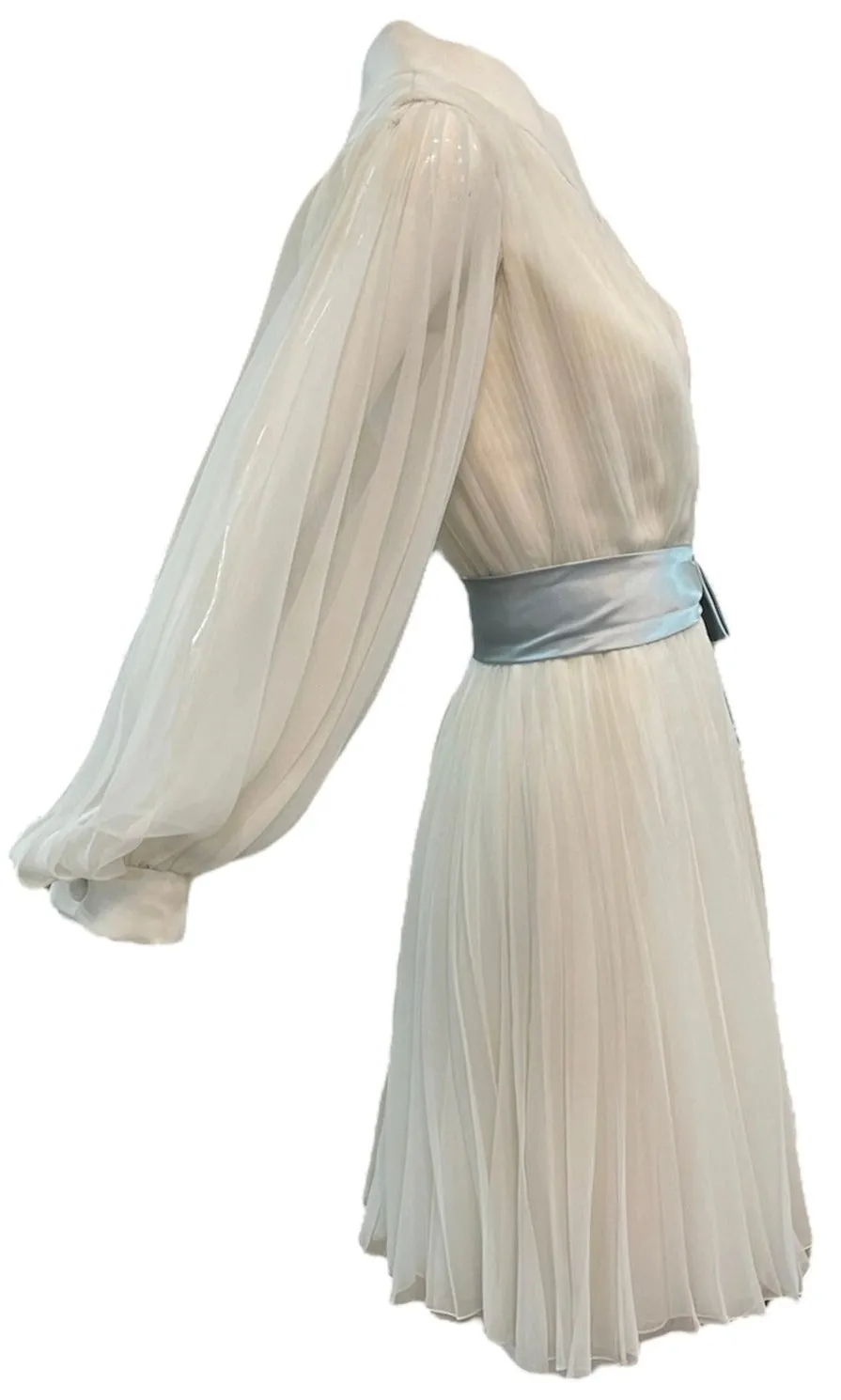 William Travilla 60s White Poly Chiffon Pleated Party Dress