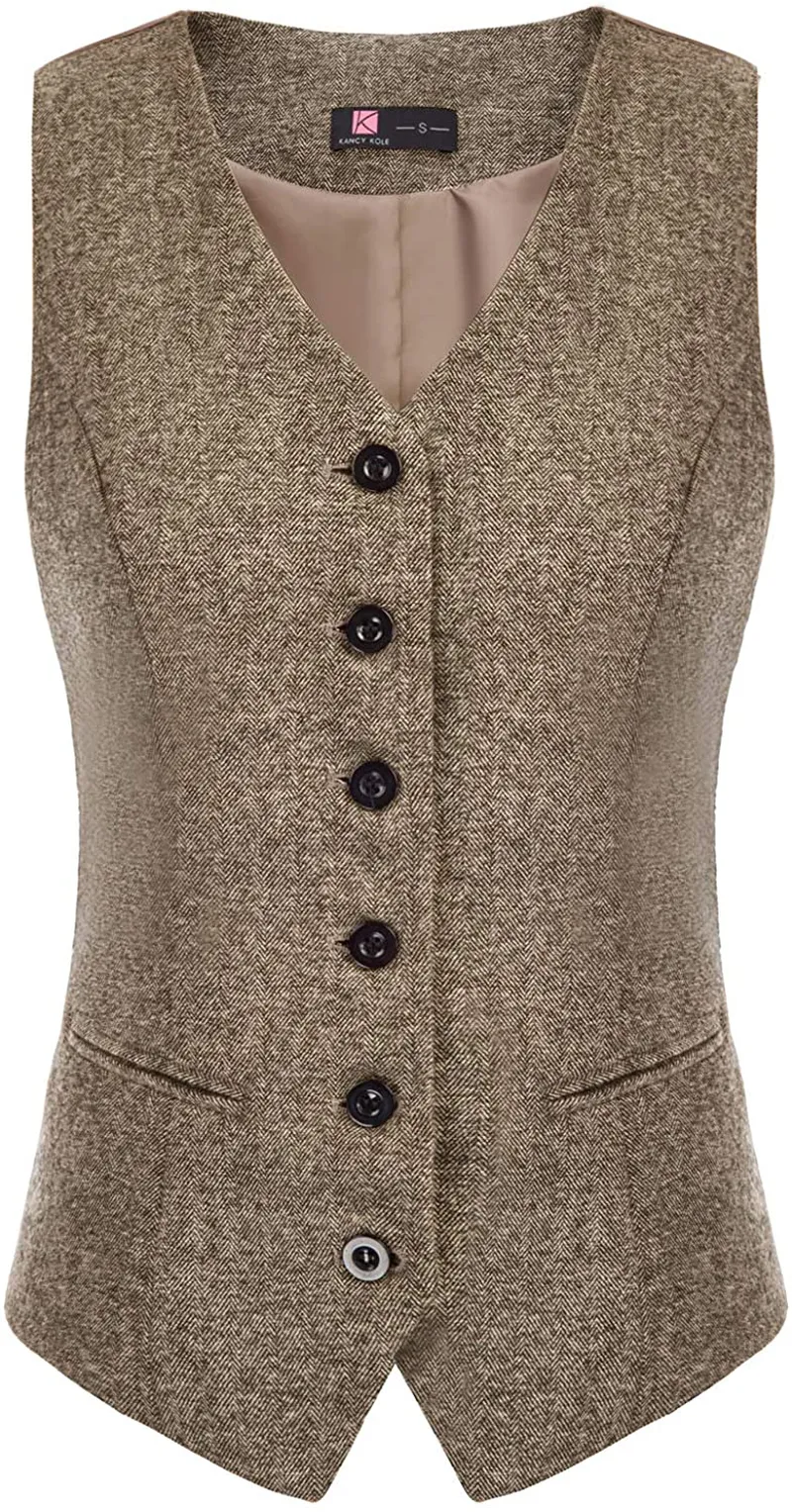 Women's Vintage Vest Fully Lined Formal Business Dress Suits Button Down Steampunk Waistcoat