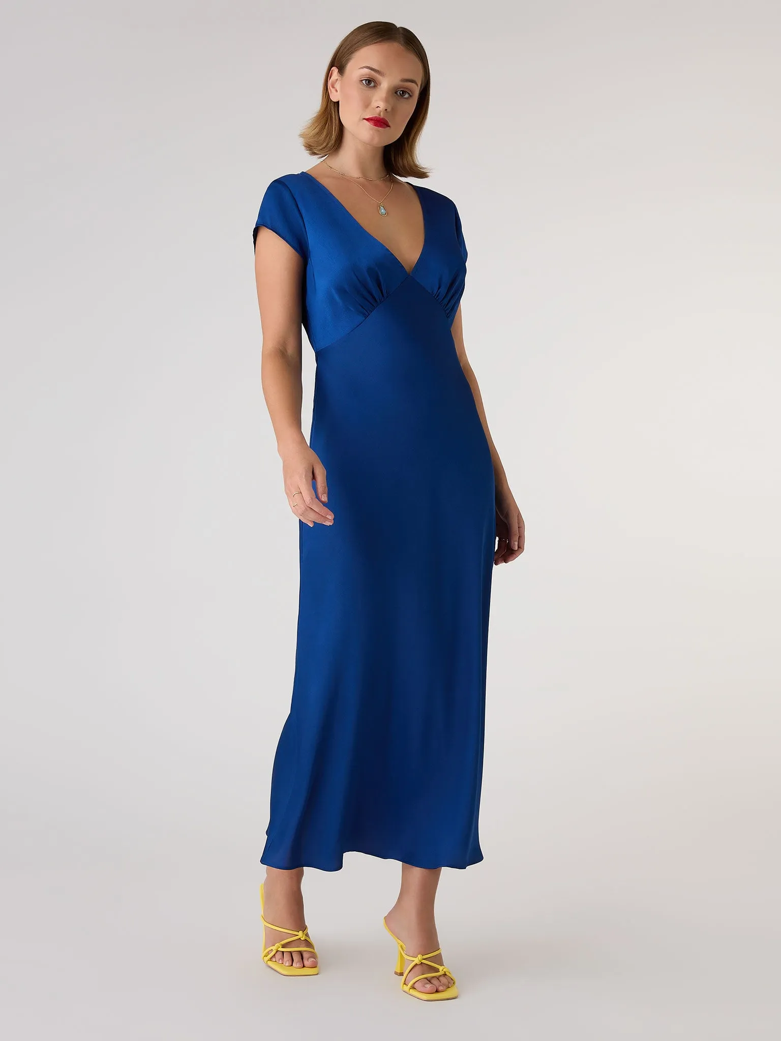 Woolf Sleeved Slip Dress in Midnight Blue