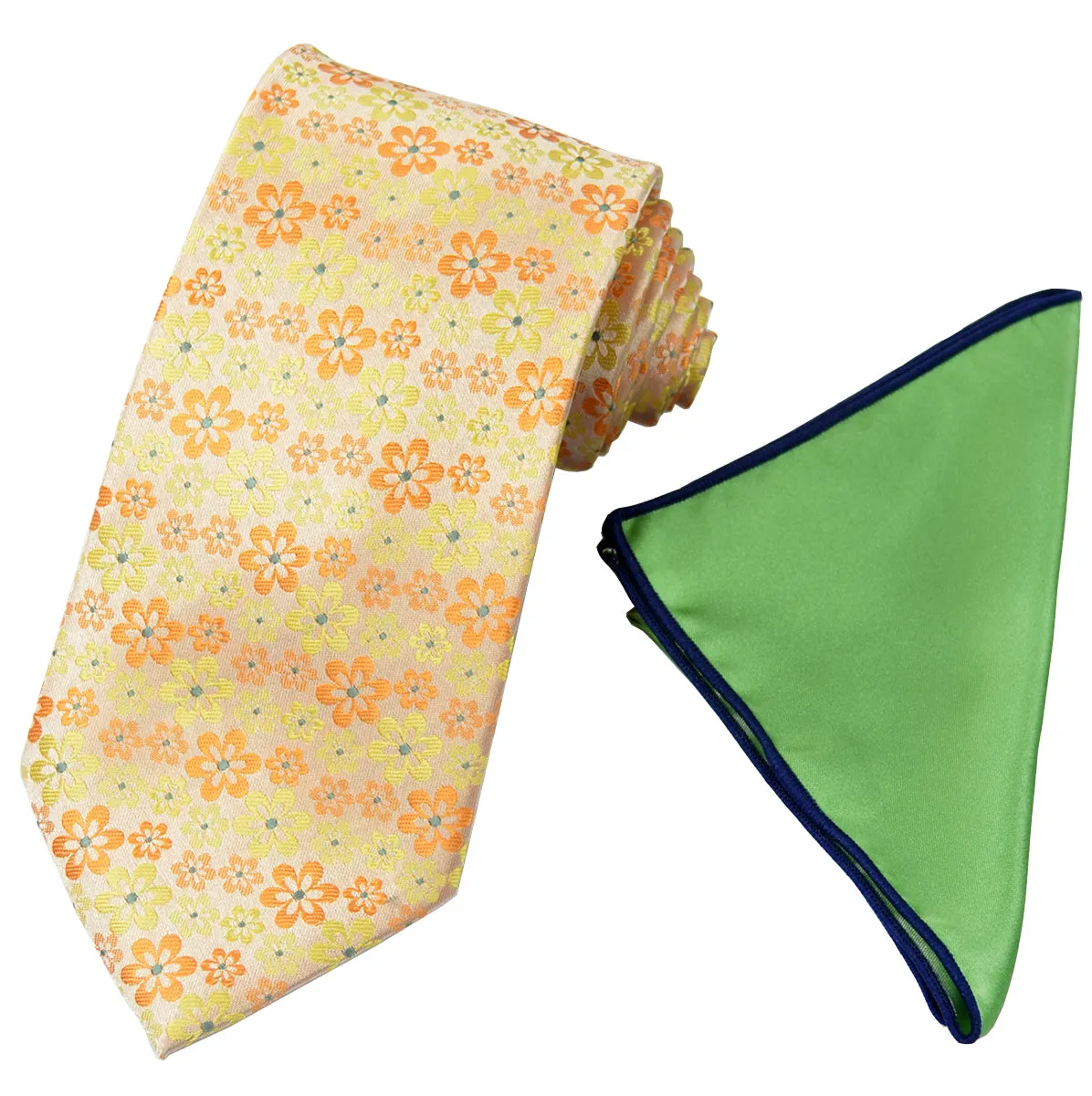 Yellow Floral Men's Tie and Pocket Square