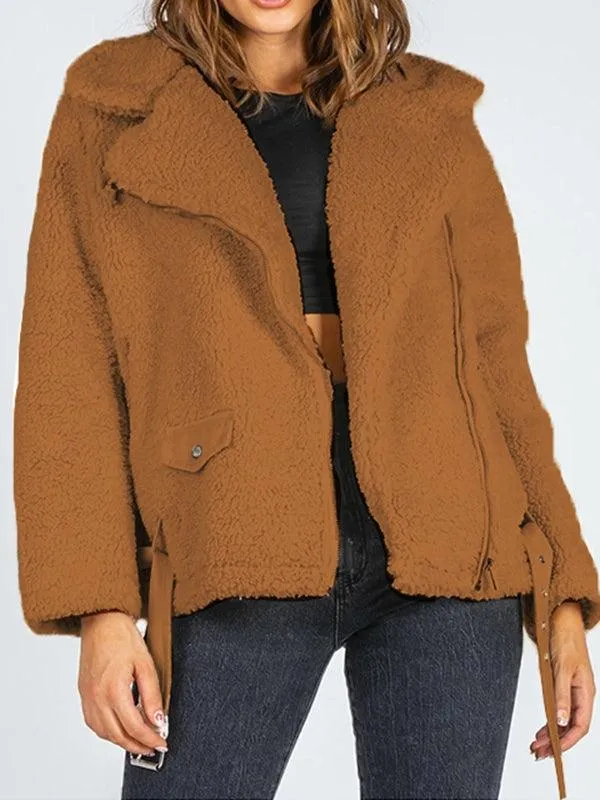 Zip-Up Belted Sherpa Jacket